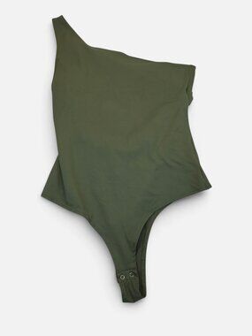 ADREAMLY Olive Green One-Shoulder Bodysuit Size XL Short Sleeve Asymmetrical